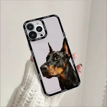 Доберман животно куче Калъф за телефон за iPhone 11 12 13 14 Mini Pro Max XR X XS TPU Ясен калъф за 8 7 6 Plus SE 2020