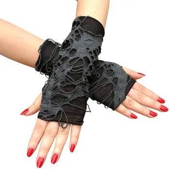 Casaul счупени цепка ръкавици секси готически ръкавици без пръсти Хелоуин ръкавици черни изтръгнати дупки декор косплей ръкавици за възрастни