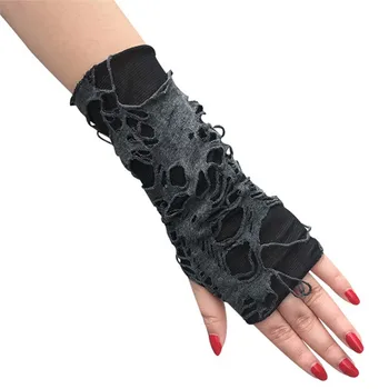 Casaul счупени цепка ръкавици секси готически ръкавици без пръсти Хелоуин ръкавици черни изтръгнати дупки декор косплей ръкавици за възрастни