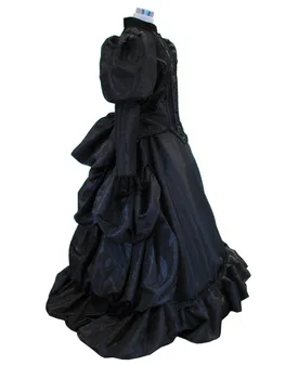 Викторианска черна траурна рокля Викторианска черна суматоха топка рокля готически вампир Steampunk рокли кралица принцеса черна рокля