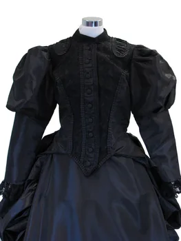Викторианска черна траурна рокля Викторианска черна суматоха топка рокля готически вампир Steampunk рокли кралица принцеса черна рокля