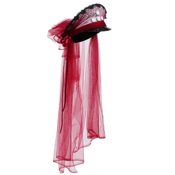 Дамска военна шапка с воал Реколта готически пънк хладно червена сватба карнавал топ шапки главата износване