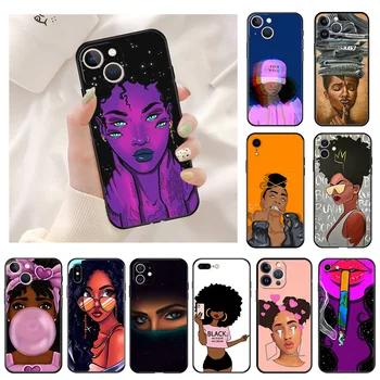 Melanin Black Girl силиконови черни калъфи за телефони за iphone 15ProMax 14 13 12 11 15 Pro Max Mini 7 8 Plus XS X XR SE Модна корица