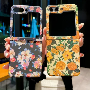 Твърд калъф за телефон с цветя за Samsung Galaxy Z Flip 5 4 3 5G PC защитен капак Flip5 Flip4