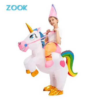 Надуваем костюм на еднорог Възрастни деца Rainbow Хелоуин костюм за Wommen карнавал парти талисман Пурим Коледа Cosplay