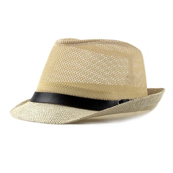 Ретро джаз шапки за мъже Плътен цвят дишаща мрежа лятна плажна шапка хип-хоп колан аксесоари Шапка за слънце Класическа къса периферия Горна капачка