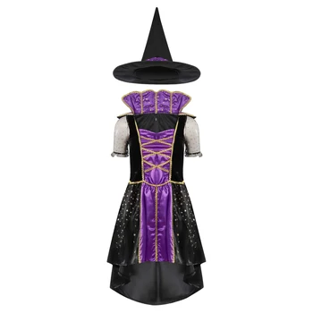 Хелоуин костюм за жени Зъл магьосник Cosplay вещица рокля с шапка карнавал ролева игра обличане Коледа карнавал парти