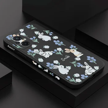 Заешко синьо цвете телефон случай за Xiaomi Poco M5 M5S F5 X5 F4 X4 M4 F3 M3 X3 F2 Pro X2 C40 4G 5G GT NFC силиконов капак