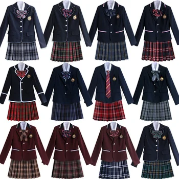 Womens Korea British Japan School Uniform Outfits Girls Anime Cosplay Costume Dress Clothes Set 5PCS
