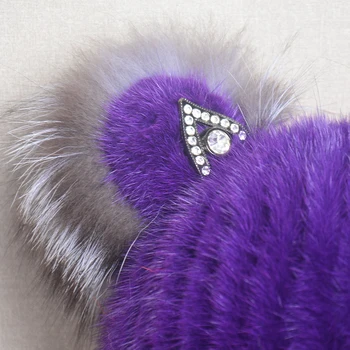 Нова мода Добро качество Женска зимна дамска вертикална тъкачна шапка Истинска естествена лисица Норка Кожена шапка Прекрасна котка уши стил шапки