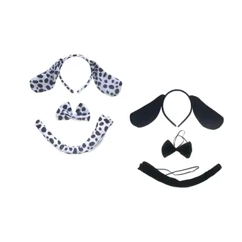 3 комплекта Хелоуин кученце куче костюм куче лента за глава уши и опашка папийонка аксесоари куче лента за глава папийонка опашка за деца възрастни