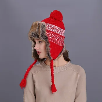 Lady Регулируема шапка за защита на ушите Женска есен Зима Топла шапка момичета Вода Капачка за покриване на ушите Външна плетена вълнена шапка B-9450