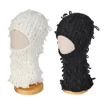 Ръчно изработена шапка за защита на врата с очи, изложени Зимна плетена шапка Зимни подаръци за ученици Тийнейджъри Колоездене Ски