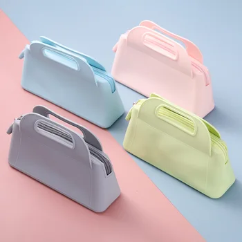 Грим торбичка цип затваряне плътен цвят преносим бизнес пътуване козметични организатор чанта силиконови козметични чанта инструмент за съхранение