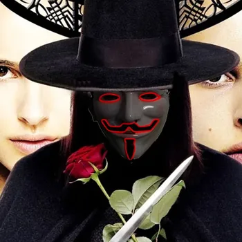 Хелоуин Светеща филмова маска LED Light Up Cosplay Vendetta маска консумативи Неонова маска за цяло лице Костюм подпори
