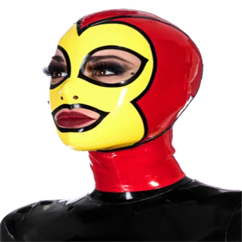 латексова гумена качулка маска ръчно изработена черна секси фетиш отворени очи устни с червена тапицерия за мъже жени Хелоуин косплей костюми