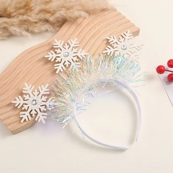 Пайети Коледа снежинка лента за глава прекрасна коса обръч Коледа изпълнения Headpiece фестивал подаръци за семейство дете