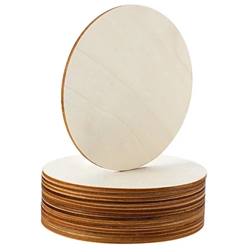 5 инча незавършен дървен кръг кръгли дървени парчета празни кръгли орнаменти дървени изрезки за DIY занаятчийски проект, декорация