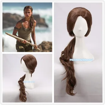 Lara Croft Wig Shadow of the Tomb Raider Перука Lara Croft 70cm къдрава кафява синтетична коса Alicia Vikander Role Play Costumes Props