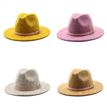 Мъже Fedora шапки жени каубой Проста вълнена шапка джаз шапки британски стил шапка Модна шапка есен зима голям покрай Многоцветна шапка