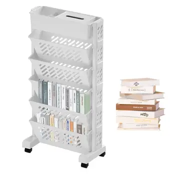 5 Tier Mobile Storage Rack Многослоен рафт с колела Организатор Bookshelf маса Разни съхранение Кухня Проучване кабинет за съхранение