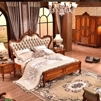 Ръчно резбовани модерно легло мек майстор кожа спални деца легло момиче дървени спални спалня Cama Casal домакински продукти