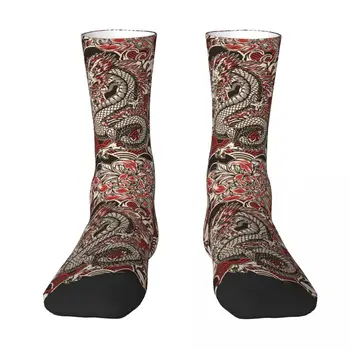 Японски Sintage Fantasy Dragon Цветя Абстрактно Традиционни вълни чорапи чорапи Мъже Жени Полиестерни чорапи Адаптивни хип-хоп