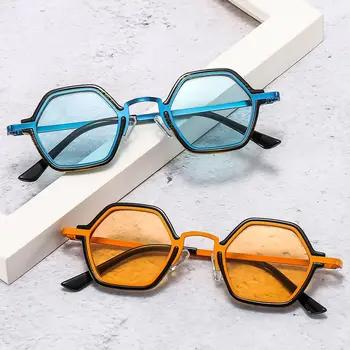 UV400 Защита Малки полигонални слънчеви очила Ретро Y2K Унисекс очила за шофиране Хип-хоп пънк нюанси за жени и мъже