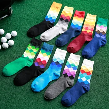 1 чифт мъжки смешни чорапи с печат градиент цвят каре проектирани случайни 3D дълъг чорап за мъжки екипажа чорапи изкуство калцетини