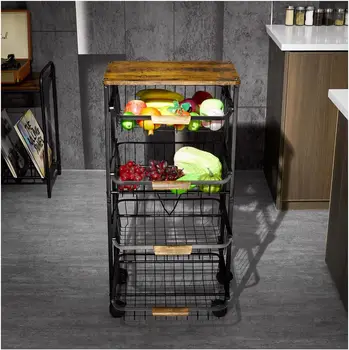  кошница за съхранение на кухня, кошница за съхранение на картофи, количка за съхранение на зеленчуци с универсално колело, селска селска къща за съхранение на зеленчуци