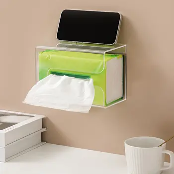 Clear акрилни стена монтирани тъкан кутия лепило салфетка притежателя тоалетна хартия тъкан маска дозатор съхранение багажник баня организатор