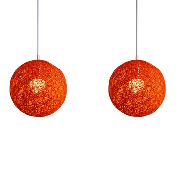 2X Оранжев бамбук, ратан и коноп топка полилей индивидуално творчество сферичен ратан гнездо абажур