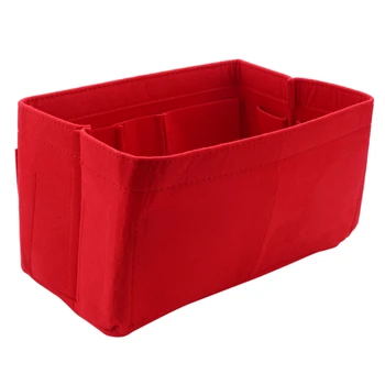 Червена чанта за съхранение на дома чанта организатор филц вмъкване чанта грим организатор вътрешна чанта преносими козметични чанти съхранение мъкна