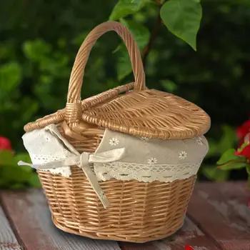 Ръчно тъкани плетени кошница за пикник ракита тъкана кошница с миеща се подплата ратан съхранение сервиране кошница за открит плаж туризъм